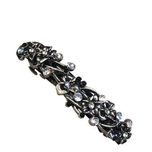 Barrette Tension Hair Clip Pewter Tone Rhinestone Flaw